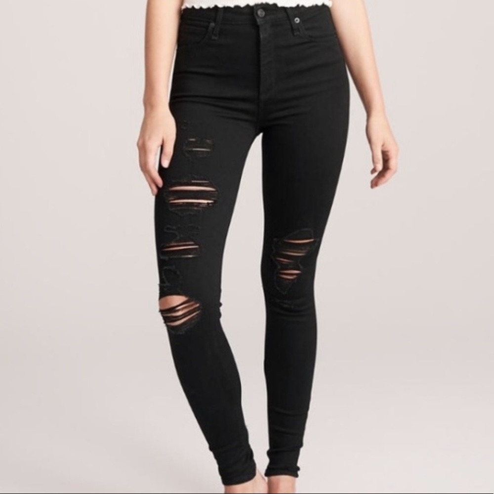 Abercrombie High Waisted Black Ripped Skinny Jeans